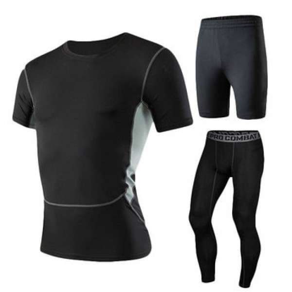 Men Fitness Three-piece Gym Sportswear Casual Quick-drying Tights Running Sports Suit