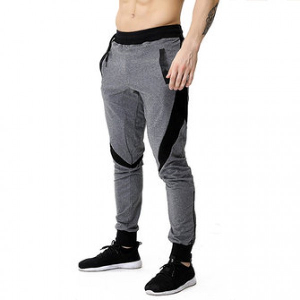 Men Casual Stitching Color Slim Fit Joggers Sport Pants Side Drawstring Design Elastic Waist Pants