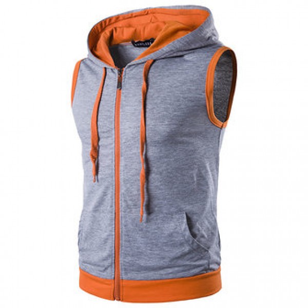 Fashion Casual Summer Hoodies Vest Men Hit Color Stitching Hooded Sleeveless Tops