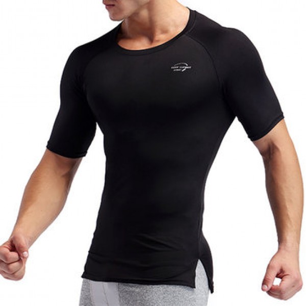 Elastic Quick Drying Compression Fitness Tops Men Split Hem Breathable Slim Fit Sport T-shirt