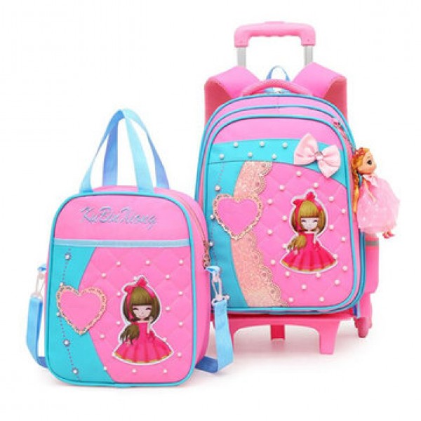 2 Pcs Trolley Backpack Children School Bag Luggage Bag Handbag Camping Suitcases With Six Wheel