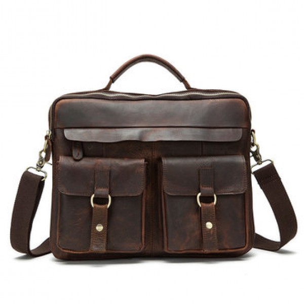 Genuine Leather Sling Briefcase Vintage Handbag Dual Use Messenger Bag For Men