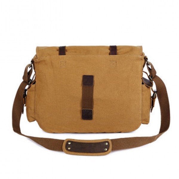 Ekphero Men Cowhide Canvas Messenger Bag Vintage Fashion Shoulder Crossbody Bag