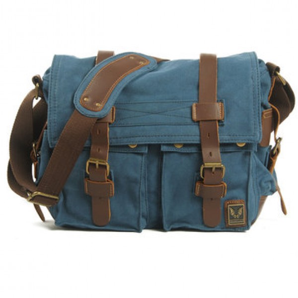 Men Canvas Genuine Leather Big Outdoor Casual Shoulder Crossbody Bag
