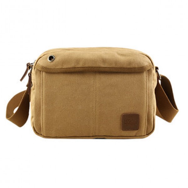 Men Canvas Vintage Leisure Crossbody Bag Solid Horizontal Shoulder Bag Weekend Bag