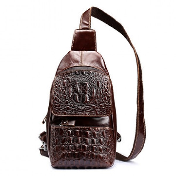 Genuine Leather Alligator Vintage Crossbody Bag Chest Bag For Men